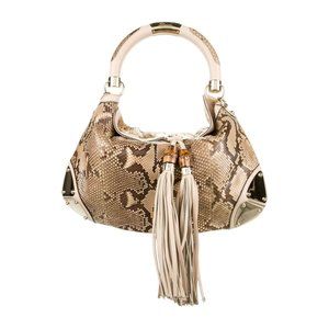 Gucci brown python leather two-way XL Indy hobo w/ strap